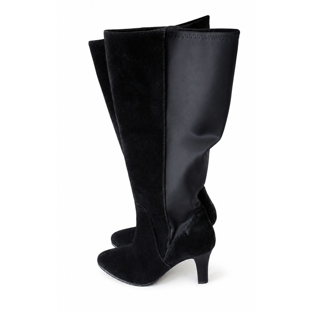 Lane Bryant Black Knee High Boots 11W Wide Calf Wide Width Leather Stretch Zip